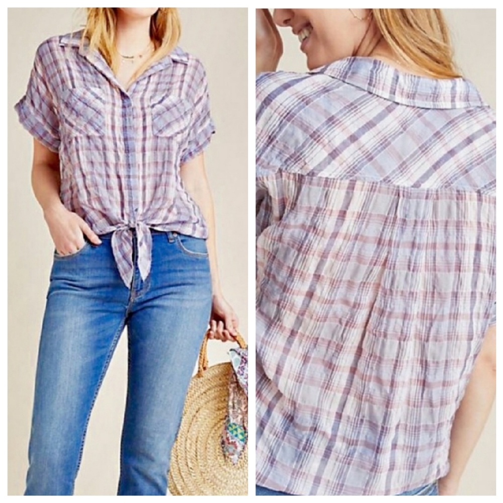 Cloth & Stone Anthropologie Liya tie front plaid
